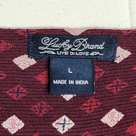 Lucky Brand Geometric Print‎ Long Sleeve Shirt size Large Maroon - Picture 2 of 9